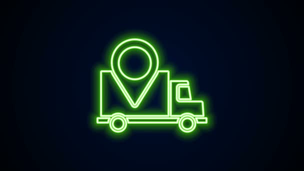 Gloeiende neon lijn Delivery tracking icoon geïsoleerd op zwarte achtergrond. Pakketpost volgen. 4K Video motion grafische animatie - Video