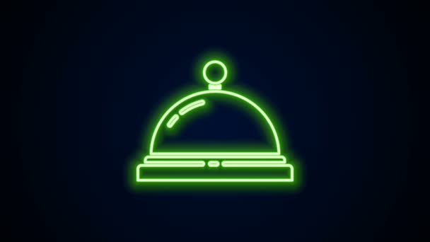 Világító neon vonal Hotel szolgáltatás harang ikon elszigetelt fekete alapon. Fogadócsengő. 4K Videó mozgás grafikus animáció - Felvétel, videó