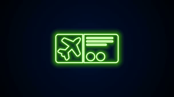 Linea al neon luminosa icona biglietto aereo isolato su sfondo nero. Biglietto aereo. Animazione grafica 4K Video motion - Filmati, video