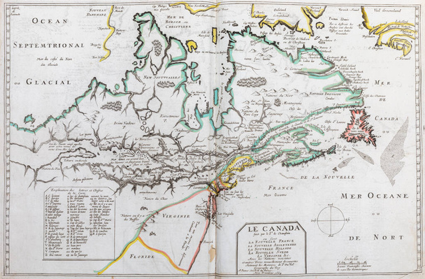 Oude kaart van Oost Canada (Quebec) - Uit een 1656 Atlas of Geography from P. du Val - France (Particuliere collectie) - Foto, afbeelding