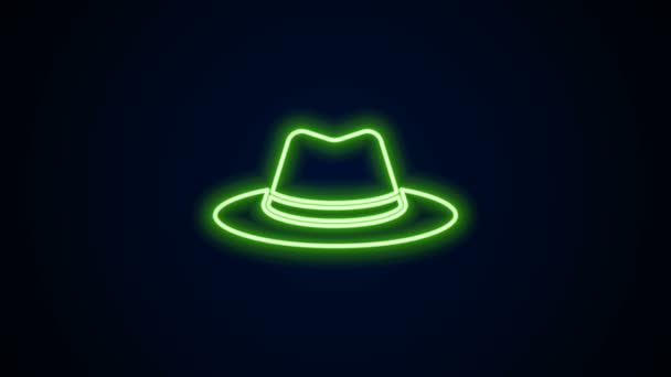Светящаяся неоновая линия икона западной ковбойской шляпы выделена на черном фоне. Видеографическая анимация 4K - Кадры, видео