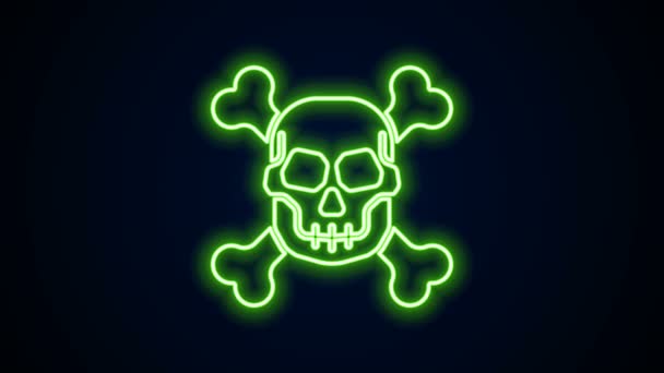 Leuchtende Leuchtschrift Totenkopf auf Kreuzknochen Symbol isoliert auf schwarzem Hintergrund. Frohe Halloween-Party. 4K Video Motion Grafik Animation - Filmmaterial, Video