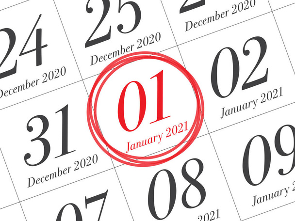 2021. év első napjának lezárása naptárnaptárban, egyszerű és tiszta tervezési vektor. - Vektor, kép