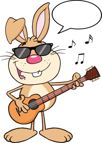 Lapin brun drôle avec des lunettes de soleil jouant une guitare et chantant
 - Photo, image