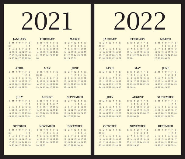 Year 2021 2022 calendar vector design template, simple and clean design - Vector, Image