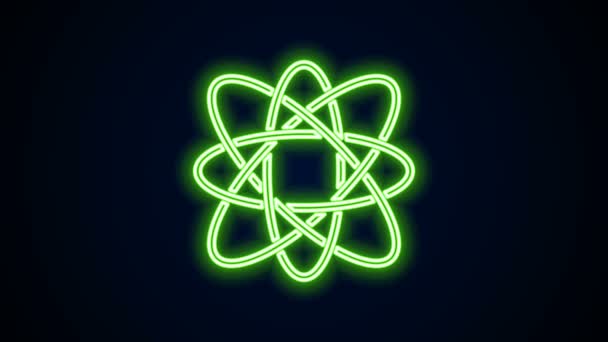 Hehkuva neon line Atomi kuvake eristetty mustalla taustalla. Symboli tieteen, koulutuksen, ydinfysiikan, tieteellisen tutkimuksen. 4K Video motion graafinen animaatio - Materiaali, video