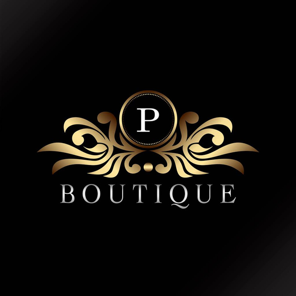 Levél P logó arany luxus Boutique jelvény dekoratív díszítés Elegancia dísz vektor tervezés - Vektor, kép