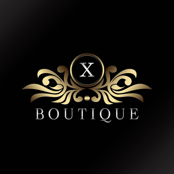 Letter X Logo Zlato Luxusní butik odznak dekorativní zdobené Elegance ornament vektor Design - Vektor, obrázek