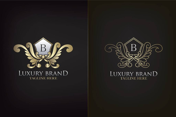 Letra del emblema de oro B Icono de logotipo inicial de decoración de lujo, Plantilla de diseño de logotipo decorado con elegancia - Vector, imagen