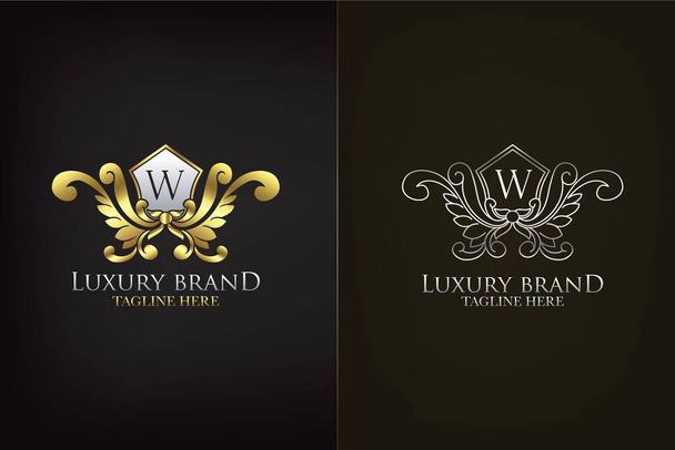 Letra de emblema dorado W Icono de logotipo inicial de decoración de lujo, Plantilla de diseño de logotipo decorado con elegancia - Vector, imagen