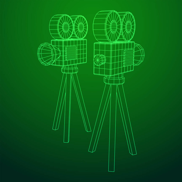Polygonal camera projector. Movie time. Show film cinema festival concept. Wireframe low poly mesh vector illustration. - Вектор, зображення