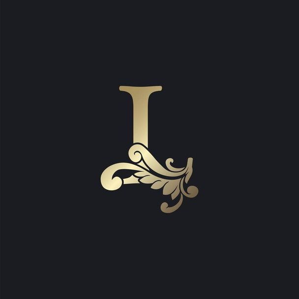Letra de oro con clase L Icono de logotipo inicial decorativo de lujo, Elegancia remolino adornado Deco Logo Vintage Template Design - Vector, Imagen