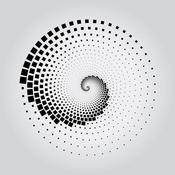 Bandes pointillées carrées noires en forme de vortex. L'art géométrique. Élément design tendance pour cadre, logo, tatouage, signe, symbole, web, impressions, affiches, modèle, motif et fond abstrait - Vecteur, image