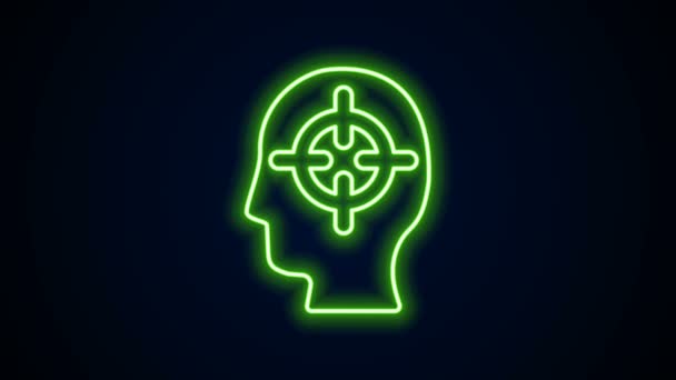 Świecąca neonowa linia Znalezienie problemu w ikonie psychologii odizolowanej na czarnym tle. 4K Animacja graficzna ruchu wideo - Materiał filmowy, wideo