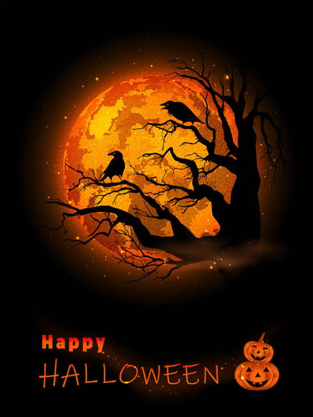 Halloween Illustration with Raven and Full Moon Background - Вектор,изображение