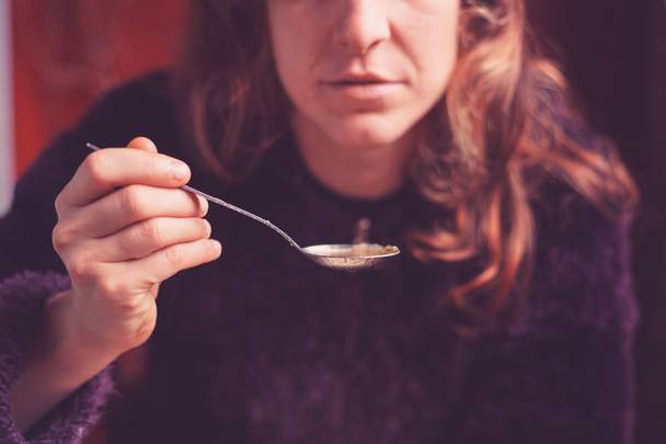 Woman eating soup - Foto, immagini