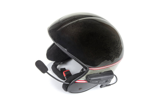 Carbon Aramid Helm mit Mikrofon auf weißem - Foto, Bild