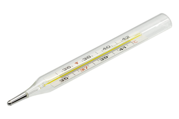 Termômetro de mercúrio médico isolado em branco um fundo branco - Foto, Imagem