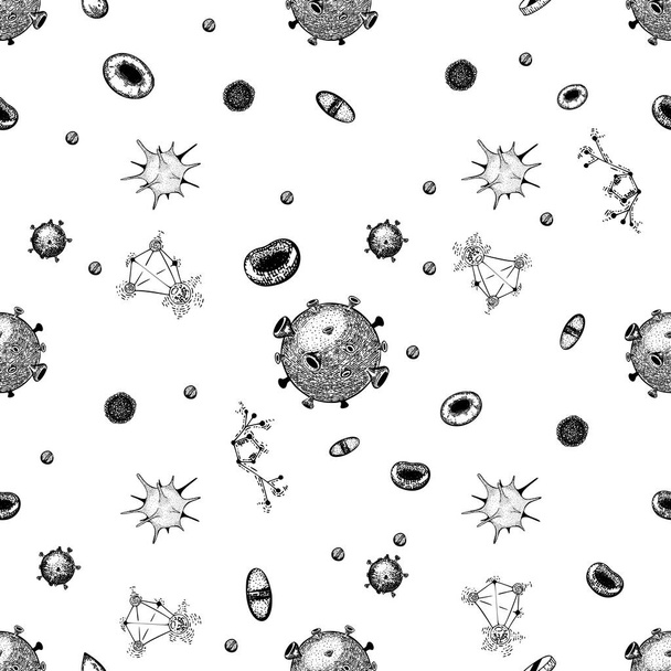 Απρόσκοπτη διανυσματική διάταξη με ιικά κύτταρα, χημεία και άλλα ιατρικά στοιχεία - Διάνυσμα, εικόνα