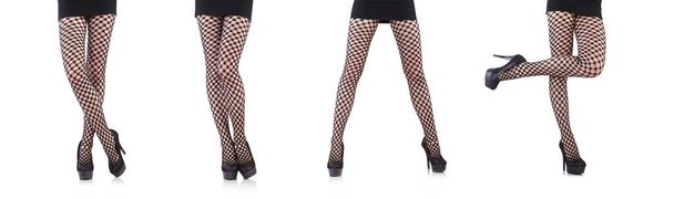 Woman in fishnet stockings isolated on white - Photo, Image