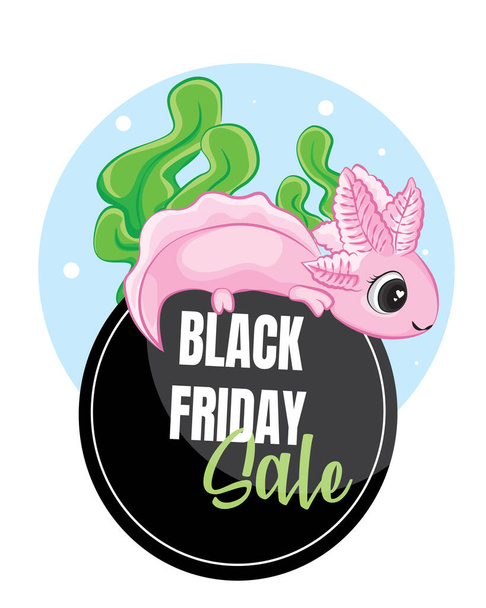Cute Axolotl (Ambystoma mexicanum) On the black friday sale tag banner - Vektor, Bild