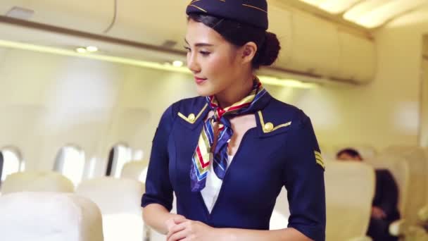 Cabinepersoneel of gastvrouw in het vliegtuig - Video