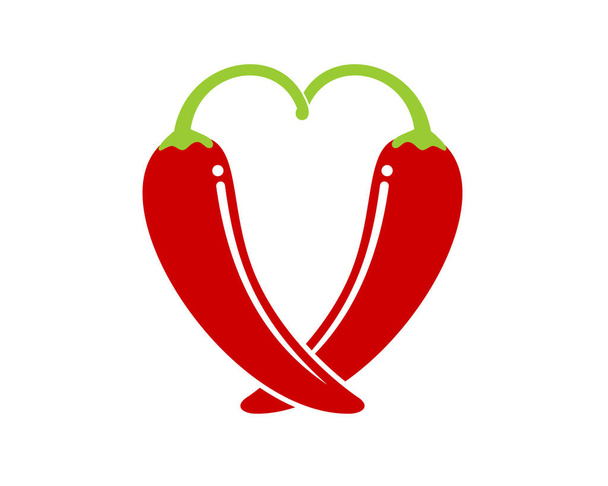 Dwa czerwone chili tworzące miłosny kształt - Wektor, obraz