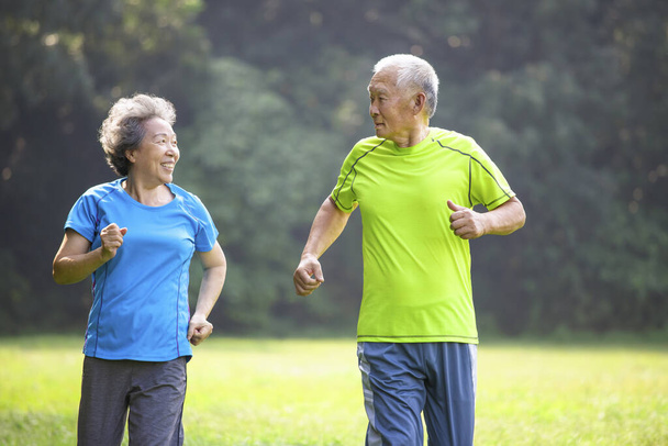 Asian Senior Couple  jogging in the nature park - Photo, Image