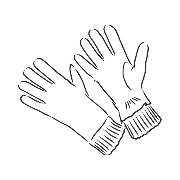 Kış eldivenleri çizimi, vektör çizimi beyaz arka planda, bir çift eldiven - Vektör, Görsel