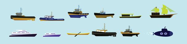 Set of boat cartoon icon design template with various models. vector illustration isolated on blue background - Vector, Image