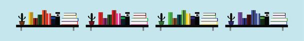 book bookshelf education study wall cartoon icon design template with various models. vector illustration isolated on blue - Vector, Image