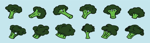 set of broccoli cartoon icon design template with various models. vector illustration isolated on blue background - Vector, Image