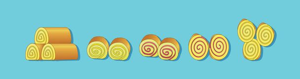 producto de panadería. pan rollos de dibujos animados icono de la plantilla de diseño con varios modelos. ilustración vectorial aislada sobre fondo azul - Vector, imagen