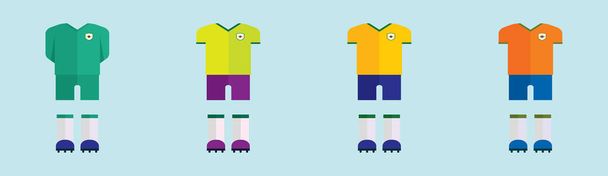 Σύνολο Βραζιλίας ποδόσφαιρο kit ή ποδόσφαιρο φανέλα πρότυπο για την ποδοσφαιρική ομάδα. εικονίδιο κινουμένων σχεδίων πρότυπο σχεδιασμού με διάφορα μοντέλα. εικονογράφηση διανύσματος - Διάνυσμα, εικόνα