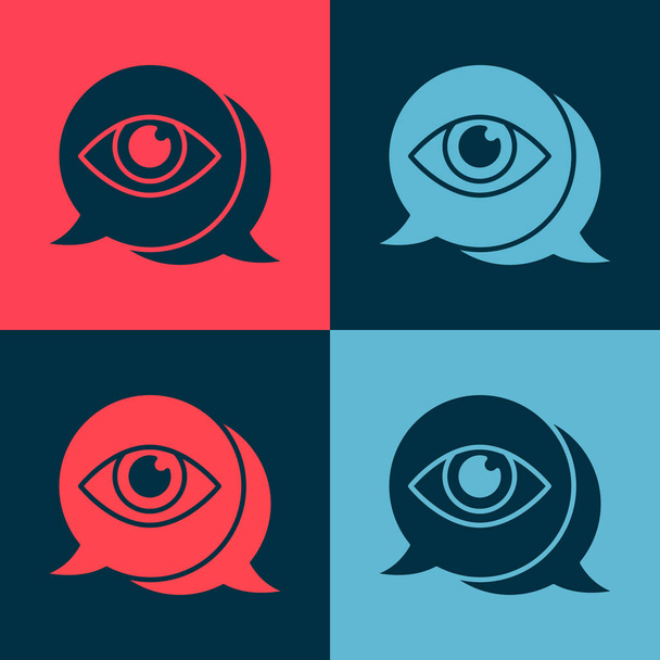 Pop Art Eye Scan Symbol isoliert auf farbigem Hintergrund. Augen abtasten. Sicherheitsüberprüfungssymbol. Cyber-Augenzeichen. Vektor. - Vektor, Bild