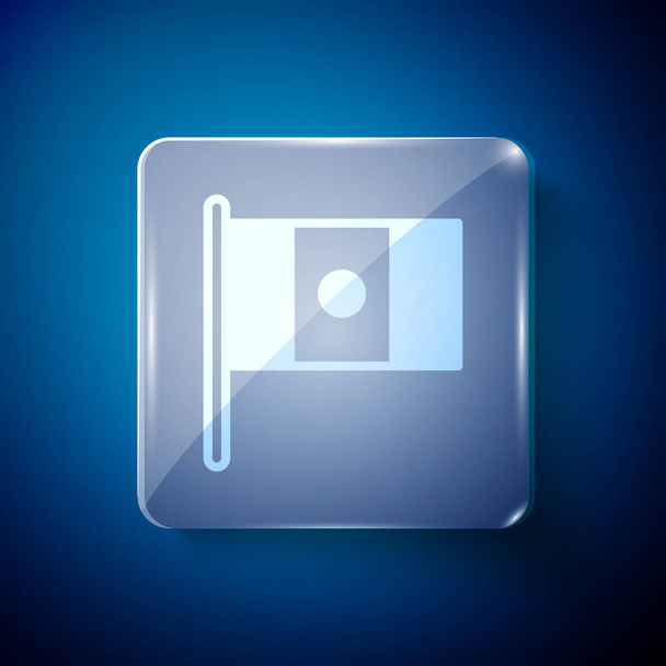 Drapeau du Mexique blanc sur l'icône du mât isolé sur fond bleu. Panneaux carrés en verre. Vecteur. - Vecteur, image