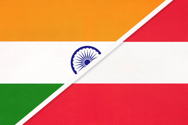 India and Austria, symbol national flags from textile. Relationship, partnership and championship between two countries. - Fotó, kép