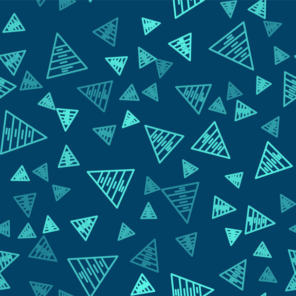 Grüne Linie Geschäftspyramidendiagramm Infografik-Symbol isoliert nahtlose Muster auf blauem Hintergrund. Pyramidenstufen zeichnen Elemente auf. Vektor. - Vektor, Bild