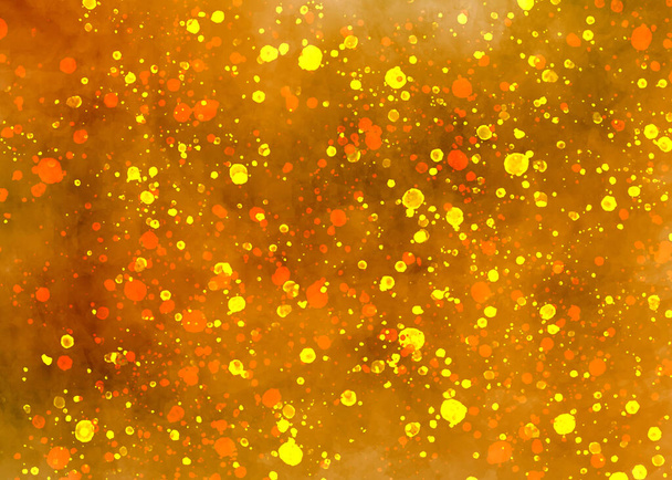 Moderne Malerei. Gemaltes Papier, Leinwand, Wand. Abstrakter Hintergrund in Orange- und Gelbtönen, strukturiert mit Farbtropfen - Foto, Bild