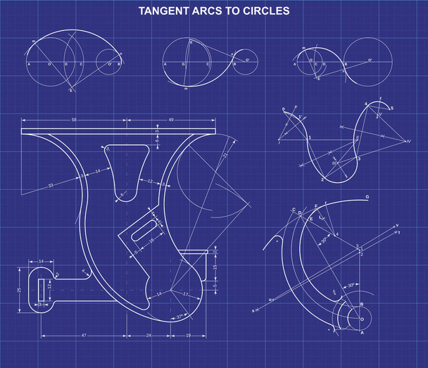 des arcs tangents aux cercles sur fond technique - Vecteur, image