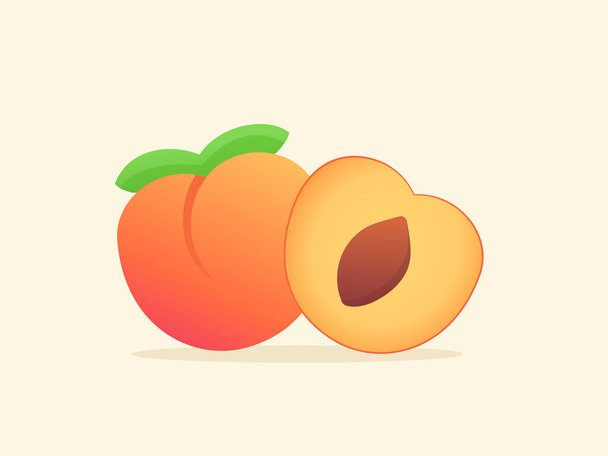Persikka hedelmä siivu tuoretta mehukas vitamiini ravitsemus kuitu valkoinen eristetty tausta tasainen väri tyyli - Vektori, kuva