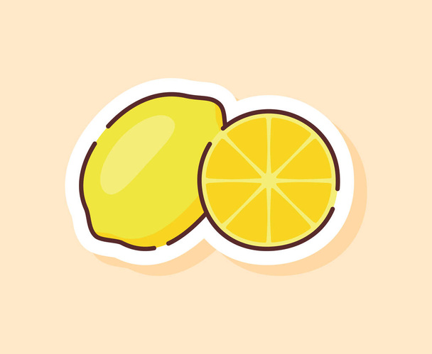 Лимонна наклейка фруктова здорова свіжа їжа з кольоровим плоским стилем мультфільму
 - Вектор, зображення