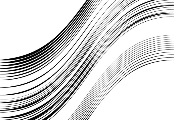 Abstract wavy, waving, billowy and undulating lines, stripes. Squiggly, squiggle lines with twist effect. Abstract black and white, monochrome, grayscale pattern, background, backdrop and texture - Вектор,изображение