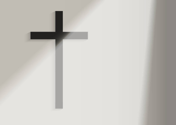 Black Christian Cross on the white wall background with window light and shadow. vector illustration. - Vector, Image
