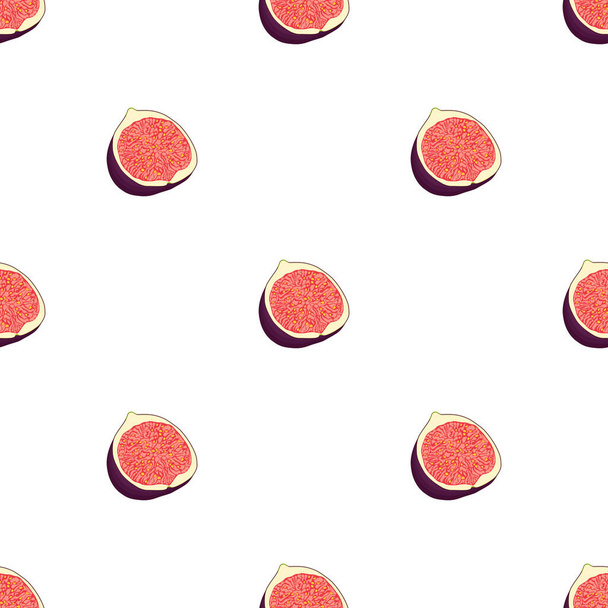 Ilustración sobre el tema de color grande higo púrpura sin costura, patrón de fruta brillante para el sello. Patrón de fruta que consta de hermosa repetición sin costura fig. Fruta colorida simple del patrón de la higuera púrpura sin costura. - Vector, Imagen