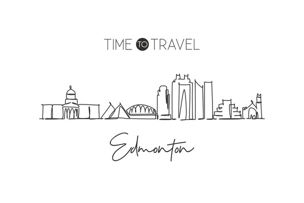 Edmonton City Skyline, Kanada 'nın kesintisiz bir çizimi. Güzel bir duvar dekoru poster baskısı. Dünya manzara turizmi tatili. Tek çizgi çizimi tasarım vektörü illüstrasyonu - Vektör, Görsel