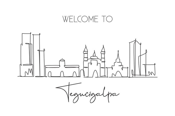 連続線画ホンジュラス、テグシガルパスカイライン。有名な都市スクレーパー風景はがき。世界旅行先のコンセプト。編集可能なストローク現代的な1行の描画ベクトルのイラスト - ベクター画像