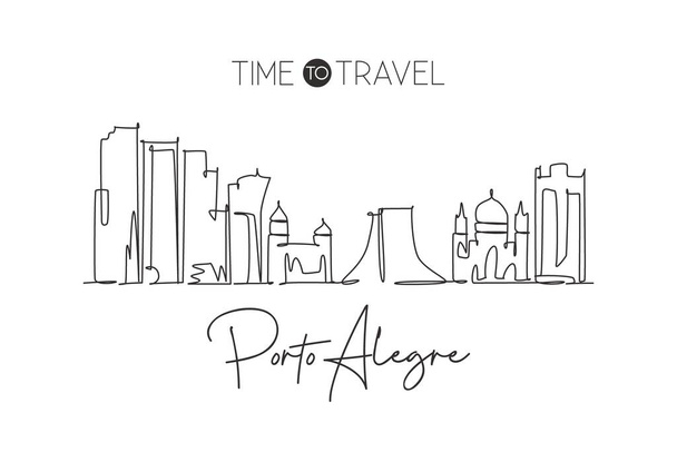 Один безперервний малюнок міста Порту-Алегре, Бразилія. Чудова пам'ятка. Світовий ландшафтний туризм і туристичні відпустки. Editable stylish stroke single line drawing design illustration - Вектор, зображення