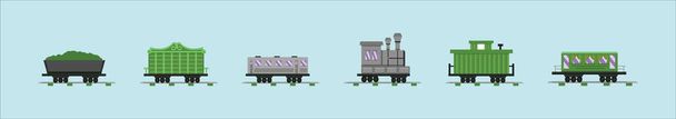 set di modello di icona del cartone animato caboose con vari modelli. illustrazione vettoriale isolata su sfondo blu - Vettoriali, immagini