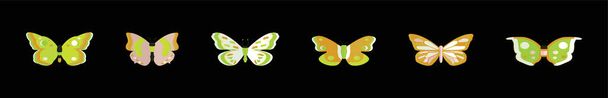conjunto de mariposa moderna plantilla de diseño icono de dibujos animados con varios modelos para el logotipo y más aislado sobre fondo negro - Vector, Imagen